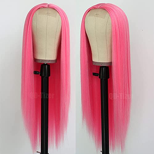Pink Synthetic Hair Wigs for Women - Pastel Pink, Long Straight, Heat Resistant