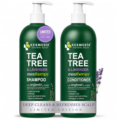 Kesmedik Tea Tree Lavender Eucalyptus Sulfate-Free Shampoo & Conditioner Set for Oily & Dry Scalp