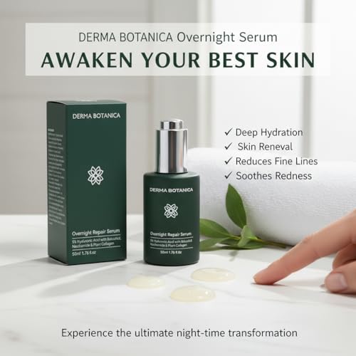 Overnight Repair Serum,Derma Botanica Overnight Serum,with Multi-Molecular Hyaluronic Acid - smooth, and refresh the look of skin for a more youthful appearance. 1.76fl.oz(1pc)