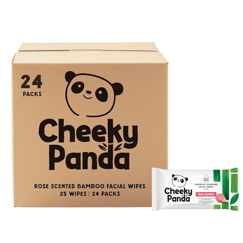 The Cheeky Panda Face Cleansing Wet Wipes Bulk Pack | 24 Packs of 25 Flushable Makeup Remover Wipes Rose Scented | Biodegradable Facial Wipes
