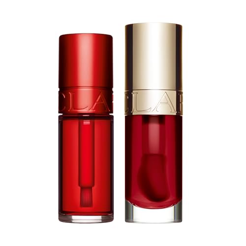 Clarins Water Lip Stain, 03 Red Water and Lip Oil, 03 Cherry Bundle | Buildable, Matte Finish Lip Stain | Sheer, High Shine Finish Lip Oil