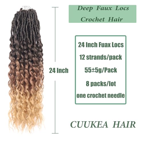 Deep Faux Locs Crochet Hair 24 Inch - Black to Blonde Goddess Locs 8 Packs