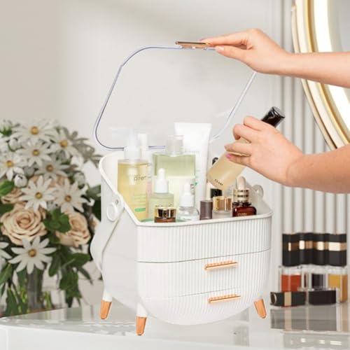 ZOOFOX Makeup Organizer with Drawers, Skincare Organizer with Brush Holder and Lipstick Organizer for Vanity, Large Cosmetic Display Case for Dresser, Bathroom Countertop