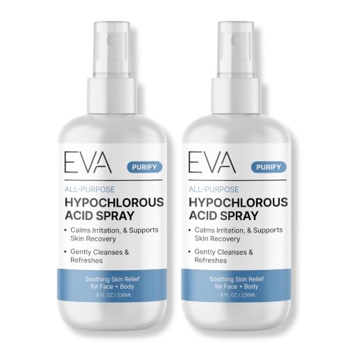 Eva Naturals Hypochlorous Acid Spray 8 Fl Oz Pack of 2 - Face & Body Mist for Sensitive Skin, Redness & Irritation Relief