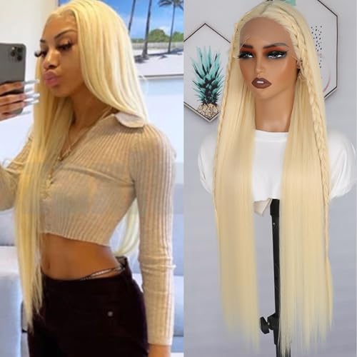 Lezaxiu 30 Inch #613 Lace Front Wigs Pre Plucked Long Straight Blonde Hair Heat Resistant Synthetic Glueless Wig for Black Women Variation of THIS listing