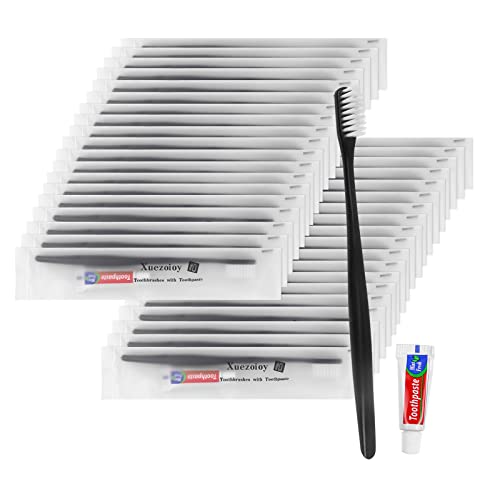 Disposable Toothbrushes with Toothpaste Pack of 50 - Black Travel Hygiene Kits