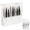 8 Holes Dust-proof Eyelash Tweezers Holder Case Acrylic Marble Tweezer Stand Display Organizer with Cover for Lash Extensions (white)
