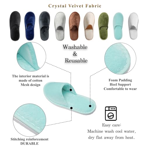 OSTADARRA 6-10 Pairs Spa Slippers Non Slip Disposable Slippers for Guests – Crystal Velvet (2 Black XL, 2 Dark Grey L, 2 Blackish Green M)