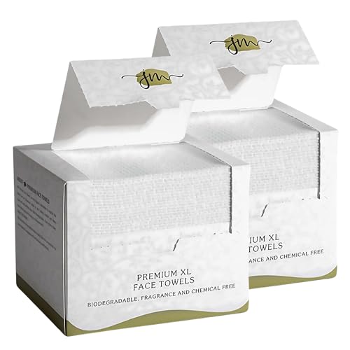 Disposable Face Towels ? 100 Count (2 x 50 Boxes) XL 10¡±x12¡± Biodegradable Dry Wipes | Ultra Soft, Lint-Free, Dual-Texture Face Cloths | Chemical-Free, Fragrance-Free Facial Towels for Sensitive Skin