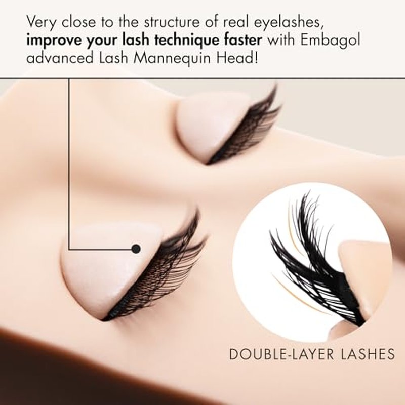 Double Layer Lash Mannequin Head with 2 Layers Replaced Eyelids Makeup for Training Head Removable Realistic Eyelids Eyelash Replaced Eyelids Soft-Touch Rubbe (1 +3 Pairs Replaced Eyelids)