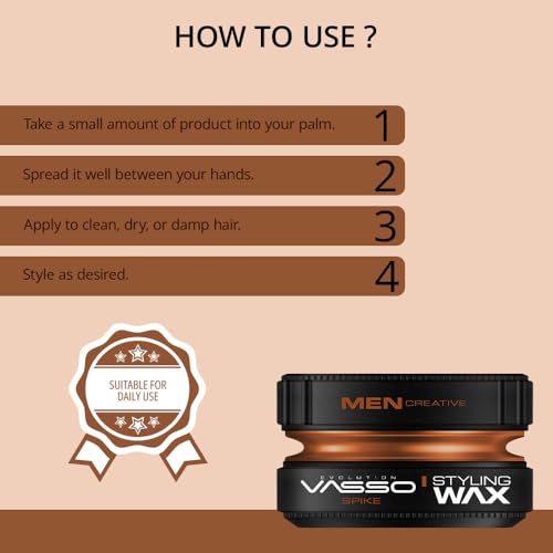 Vasso Clay Spike Hair Styling Wax Matte Strong Hold for Men, 5.07oz - Pack of 1