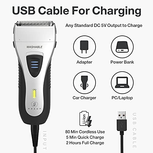 YASUN Foil Shaver - Electric Razor, Wet/Dry IPX7 Waterproof, Pop-up Beard Trimmer, Cordless Rechargeable Mens Razor - YS5800 Silver & Black