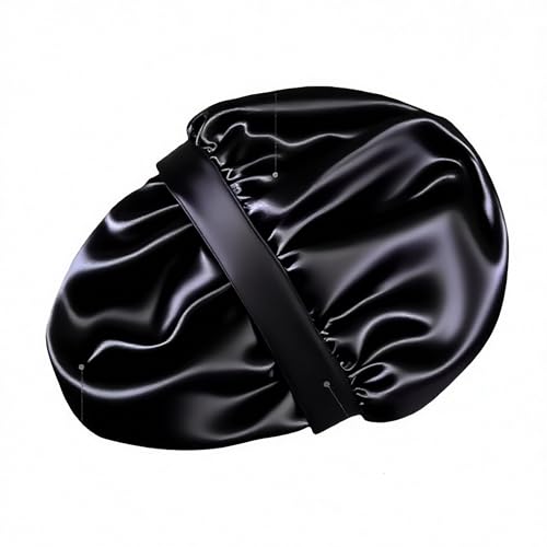 SereLune Mulberry Silk Lined Bonnet for Sleeping – Large, Black, Double Layer, Soft Elastic Band