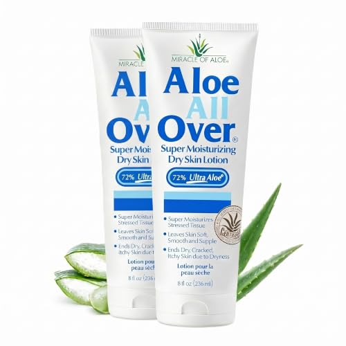 Aloe All Over Super Moisturizing Lotion 8oz Pack of 2 - Dry Skin Relief for Men Women Kids