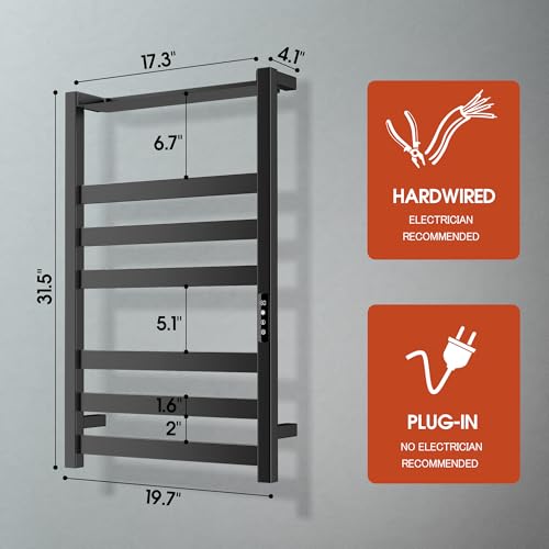 Colliford 31.5 Inch Stainless Steel Towel Warmer Rack with 6 Bars, Wall-Mounted Spa & Bathroom Heating