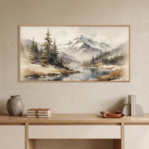 Misty Mountain Watercolor Canvas Wall Art Set - 20x40 Inches, Framed Nature Decor