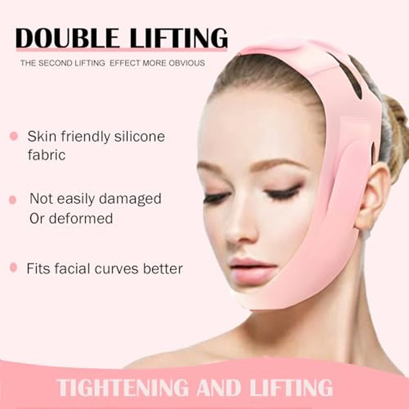 MASIKA Soft Silicone Chin Strap for，V-Line Mask Chin Up Mask V Shaped Face Mask Chin strap for sleeping, Jaw Exerciser，chin wrap,Pink