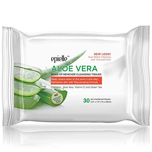 Epielle Makeup Remover Wipes, Remove Waterproof Mascara, Gentle Daily Facial Cleanser Towelettes with Collagen, Tea Tree & Aloe Vera, Stocking Stuffers, 30 Count (Pack of 6)