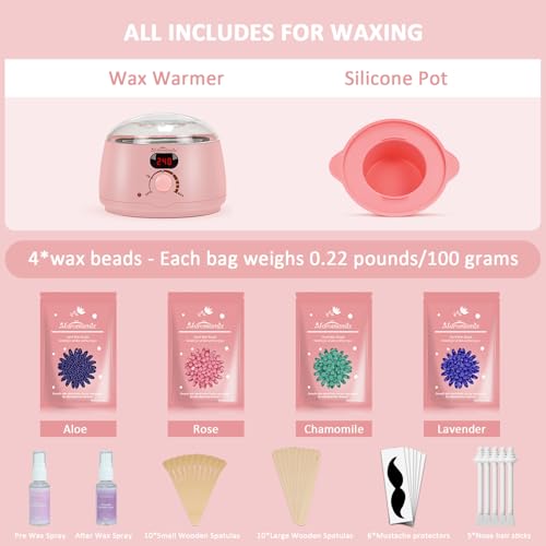 Pink Digital Wax Warmer Kit with Hard Wax Beads for Hair Removal - At Home Hair Removal Set for Women