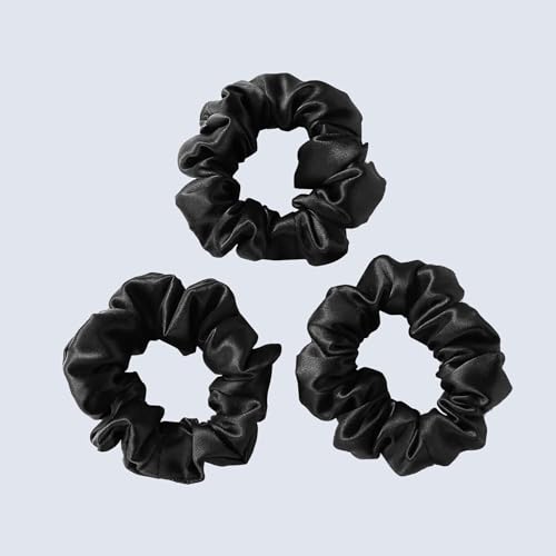 ZIMASILK 100% Mulberry Silk Hair Scrunchies, Best For Women And Girls¡¯ Hair 19 Momme Elastic Hair Bands for Ponytail Holder Gentle And No hurt (3 Pack, Black)