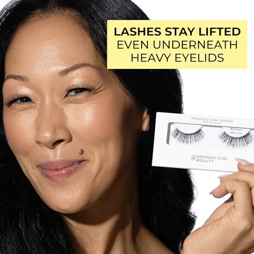 Natural False Lashes for Monolids - Medium Style - Real Hair, Handcrafted, Non-Synthetic - Lifts Heavy Lids - Easy Application - Hannah Cho Beauty