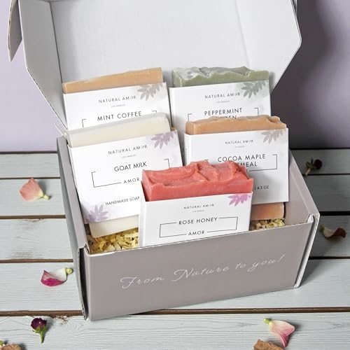 All Natural Shea Butter Enriched Bar Soap Set - Handmade 4.3oz 5 Pack, Gentle for All Skin Types, Essential Oils Scented, Mixed Variation