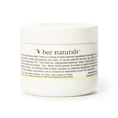 Bee Naturals Miracle Skin Creme 4 oz All-Natural Hydrating Body & Face Moisturizer - Pure Nourishment with Olive Oil, Beeswax & Coconut Oil