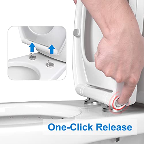 Hibbent 18.5'' Elongated Quiet Close Toilet Seat with Cover - Premium