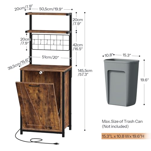 Bakers Rack with Power Outlet and Trash Can Storage - Kitchen & Dining Organizer