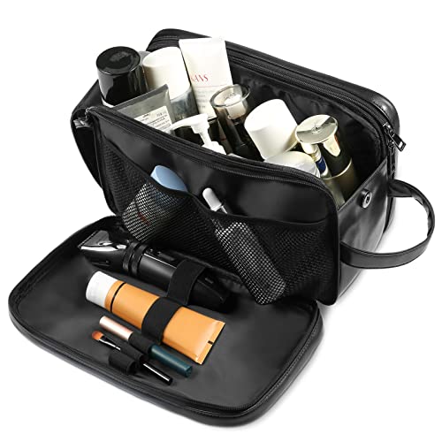 Personalized Leather Travel Toiletry Bag for Men, Large Travel Bathroom Shaving Dopp Kit, Large Cosmetic Bag Waterproof