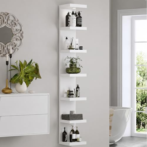 White 7-Tier Wall Shelf Unit with LED Light - Floating Display Shelves