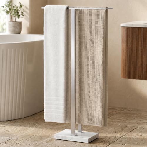 37-Inch Standing Towel Rack with Heavy Marble Base - Brushed Finish