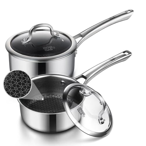 SNOWCLAD 1.5 & 2.5 Quart Nonstick Sauce Pan Set with Lid - Induction & Gas Compatible