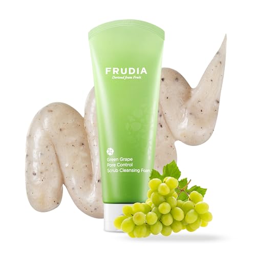 FRUDIA Green Grape Pore Control Exfoliating Face Wash (4.9 oz) ? Korean Facial Cleanser w/Green Grape Seed Scrub & Vitamin E | Korean Skin Care for Pore Control & Deep Cleansing