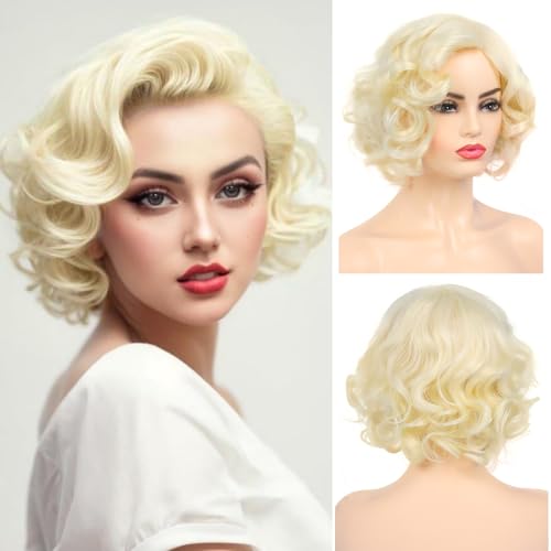Blonde Short Curly Wavy Synthetic Wig for Women - Gold Variation Halloween Cosplay