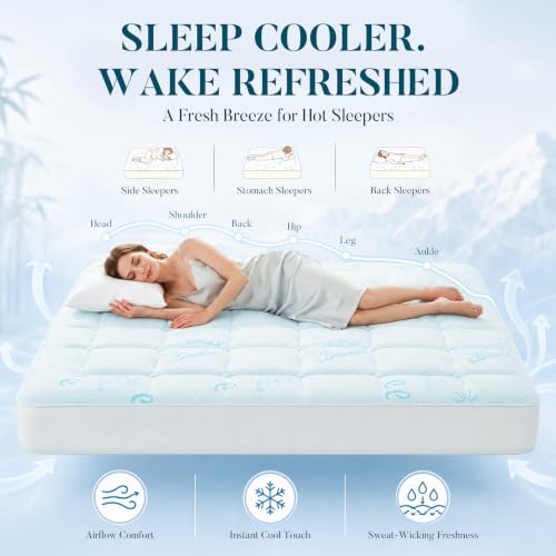 Light Blue King Cooling Gel Memory Foam Mattress Topper 78x80 in for Hot Sleepers