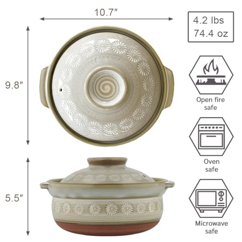 TIKUSAN Donabe Japanese Hot Pot 2.3 Quarts Banko Ware Made in Japan