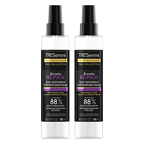 TRESemm? Hair Care Pro Collection Keratin Repair Leave in Conditioner Treatment, Visibly Seals Split Ends, Tames Flyaways for Healthy Looking Hair, 2 Pack - 6.1 Fl Oz Ea