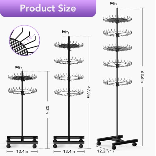 Braiding Hair Rack - Hair Racks for Braiders Standing With Tray and Wheels,140 Pegs Divider Stand & With Phone Holder Adjustable Rotation Hair Stand for Hair Stylist / Salon / Home User (Black)