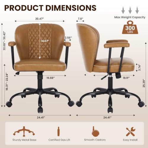 MALOL Leather Office Chair with Removable Arms - Brown, Set of 1