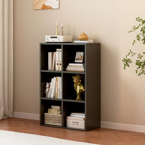 6-Cube Storage Shelf Bookcase in Black - Multi-Purpose Wooden Organizer
