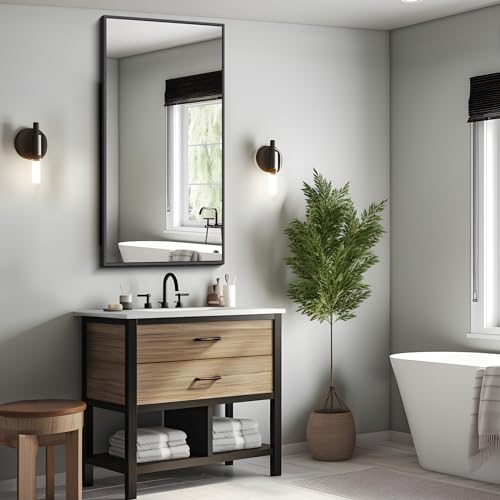 KOCUUY Black Bathroom Mirror 24x48 Inch Rectangle Wall Mirror for Over Sink, Modern Decor