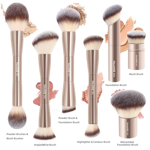 7pcs Double Sided Makeup Brush Set with Gold Handles - Contour Foundation Blending