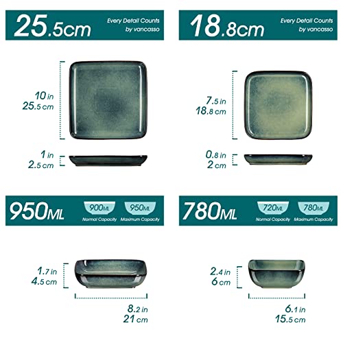 Vancasso Green Square Stoneware Dinnerware Set for 4 - 16 Pieces