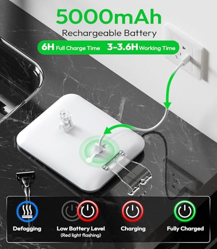 Glowtop White Fogless Shower Mirror with LED Light & Heating for Shaving
