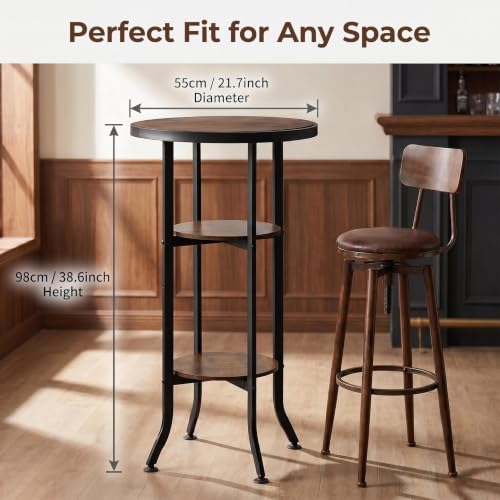 Bar Counter Height Table with 3-Tier Storage, Rustic Industrial Pub Table