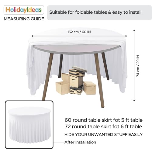White Spandex Table Skirts for 60 Inch Round Tables - 6 Pack - Wedding & Party Decor