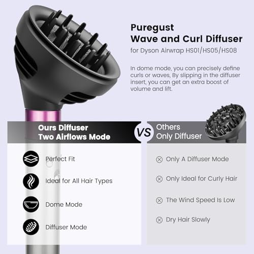 PUREGUST Grey Wave Curl Diffuser Attachment for Dyson Airwrap HS01 HS05 HS08