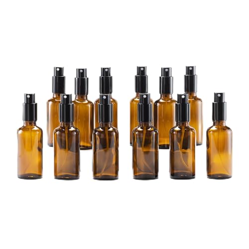 50ml Amber Glass Spray Bottles with Fine Mist Sprayer - 12 Pack