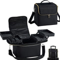 Large Travel Makeup Case with 4 Tiers, Organizer & Luggage Sleeve